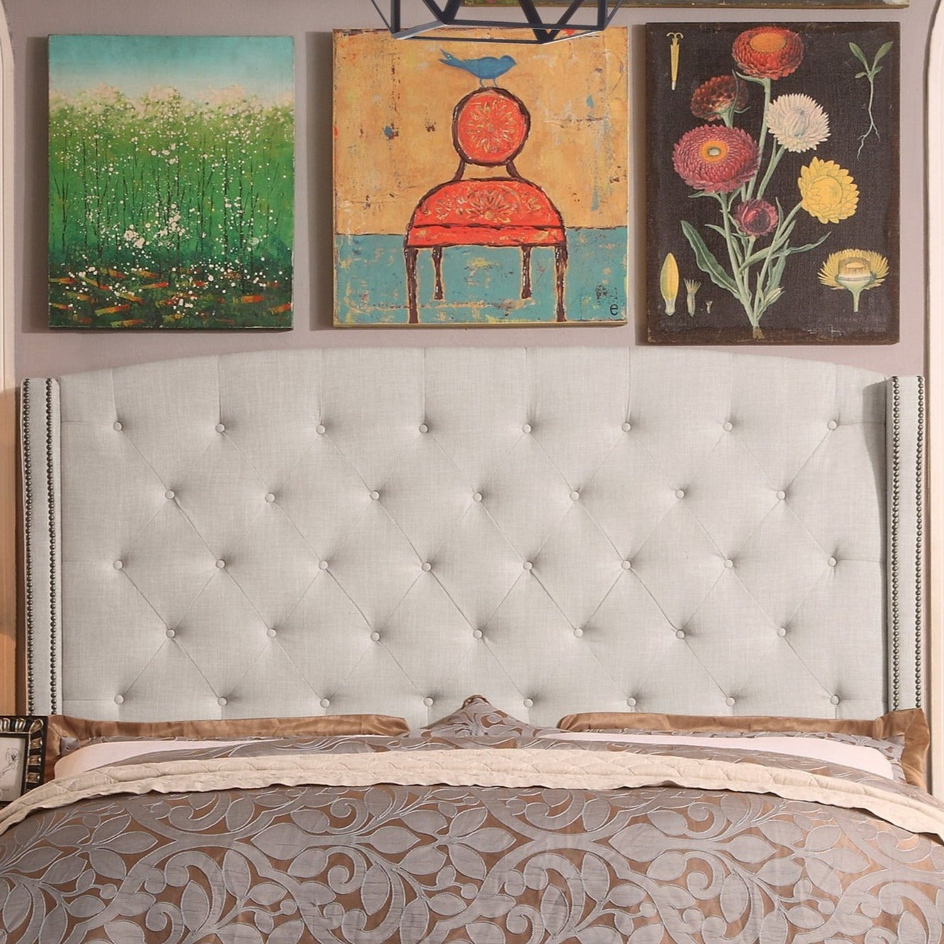 Mildred upholstered on sale wingback headboard