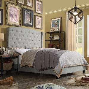 Monroe Nailhead Upholstered Wingback Panel Bed