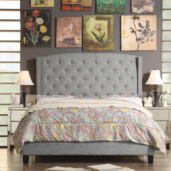 Monroe Nailhead Upholstered Wingback Panel Bed