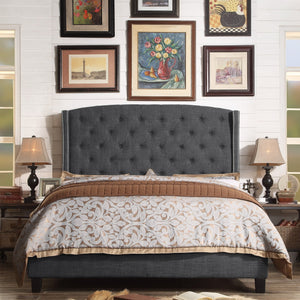 Monroe Nailhead Upholstered Wingback Panel Bed