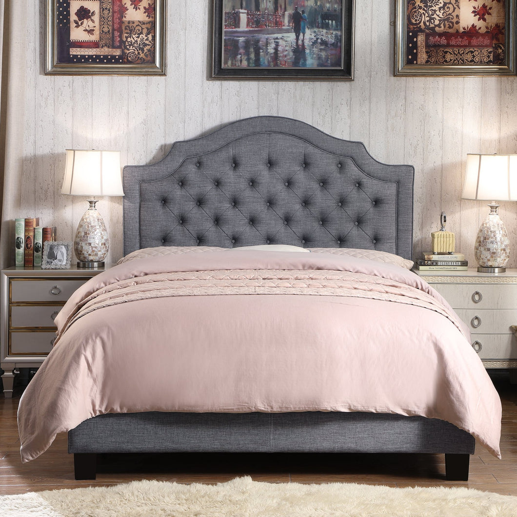 Andover Upholstered Button Tufted Curved Top Panel Bed