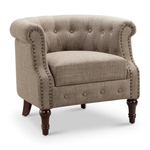 Adeline Chesterfield Rolled Out with Nailhead Trim Barrel Arm Chair