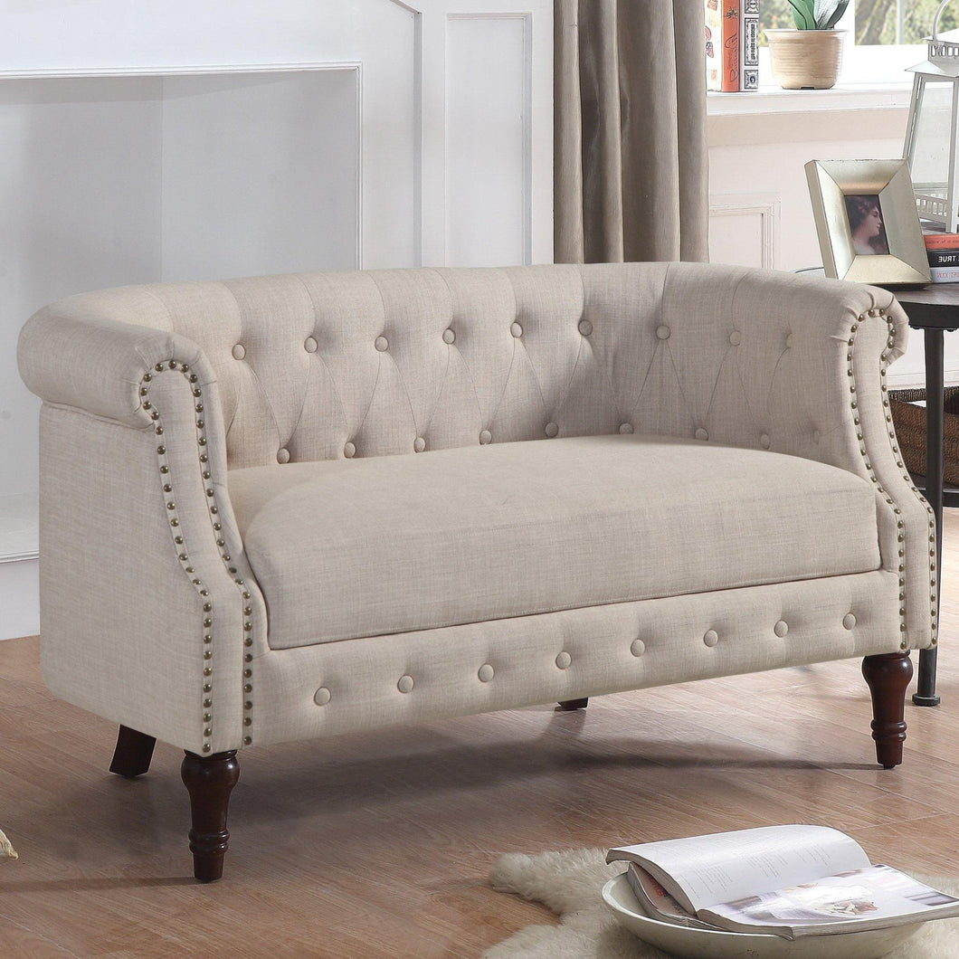 Adeline Chesterfield Rolled Out with Nailhead Trim Loveseat