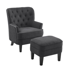 Gustavo Tufted Wingback Nailhead Trim Contemporary Accent Chair with Ottoman