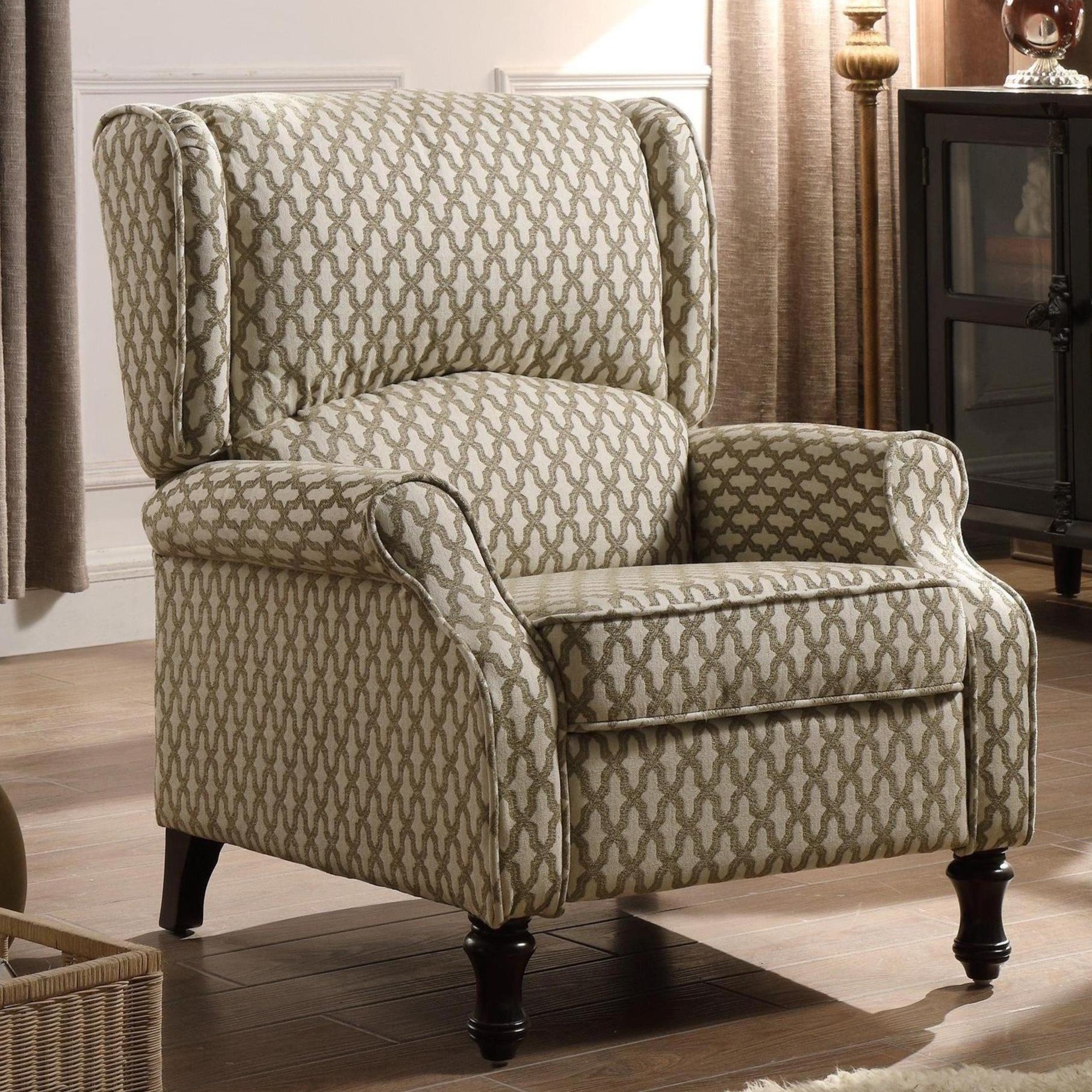 Westeros Traditional Wingback Fabric Roll Arm Push Back Recliner Chair –  Millbury Home