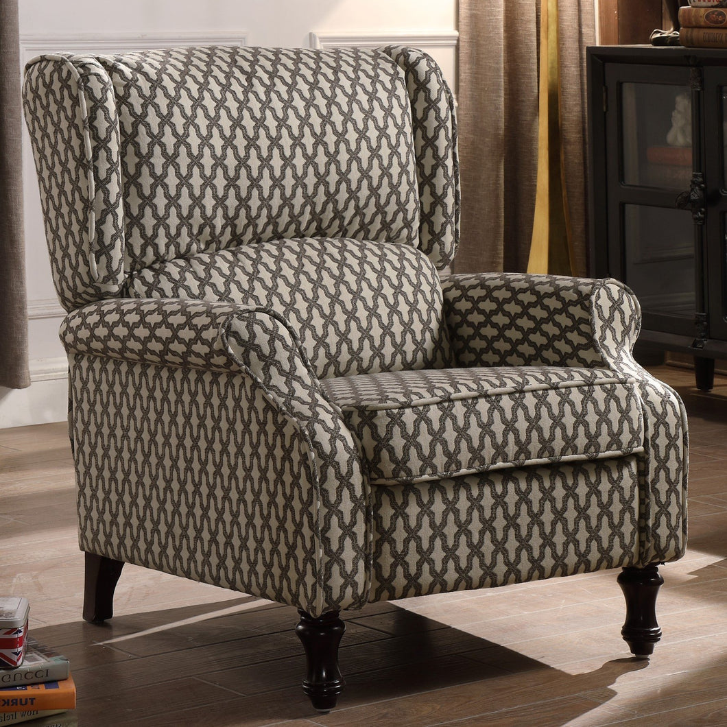 Westeros Traditional Wingback Fabric Roll Arm Push Back Recliner Chair