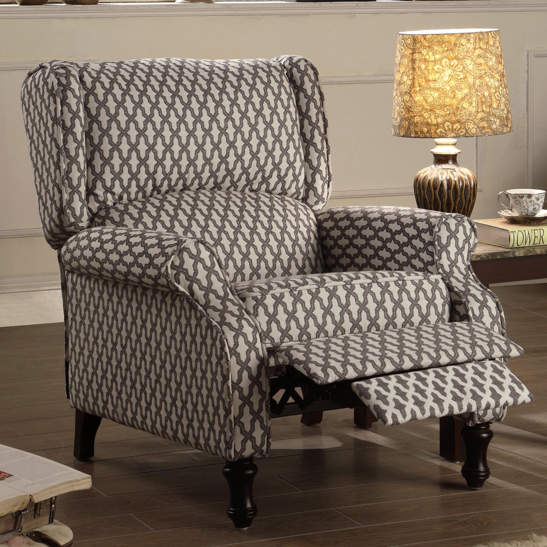 Westeros Traditional Wingback Fabric Roll Arm Push Back Recliner