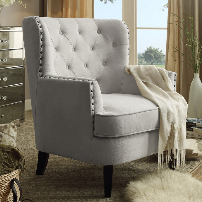 Gustavo Fabric Nailhead Club Chair, Contemporary Accent Chair Beige Velvet