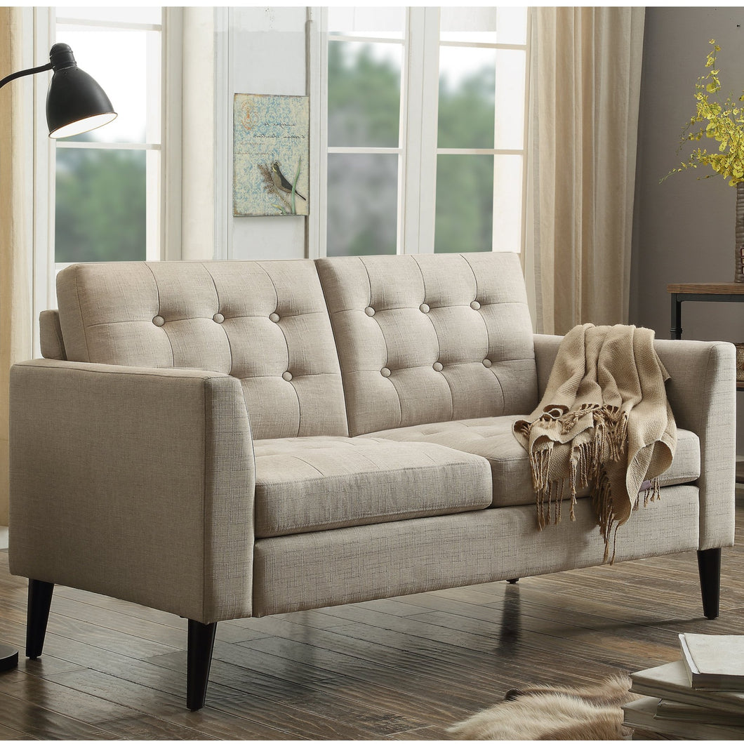 Issac Linen Tufted Square Arm Loveseat Sofa