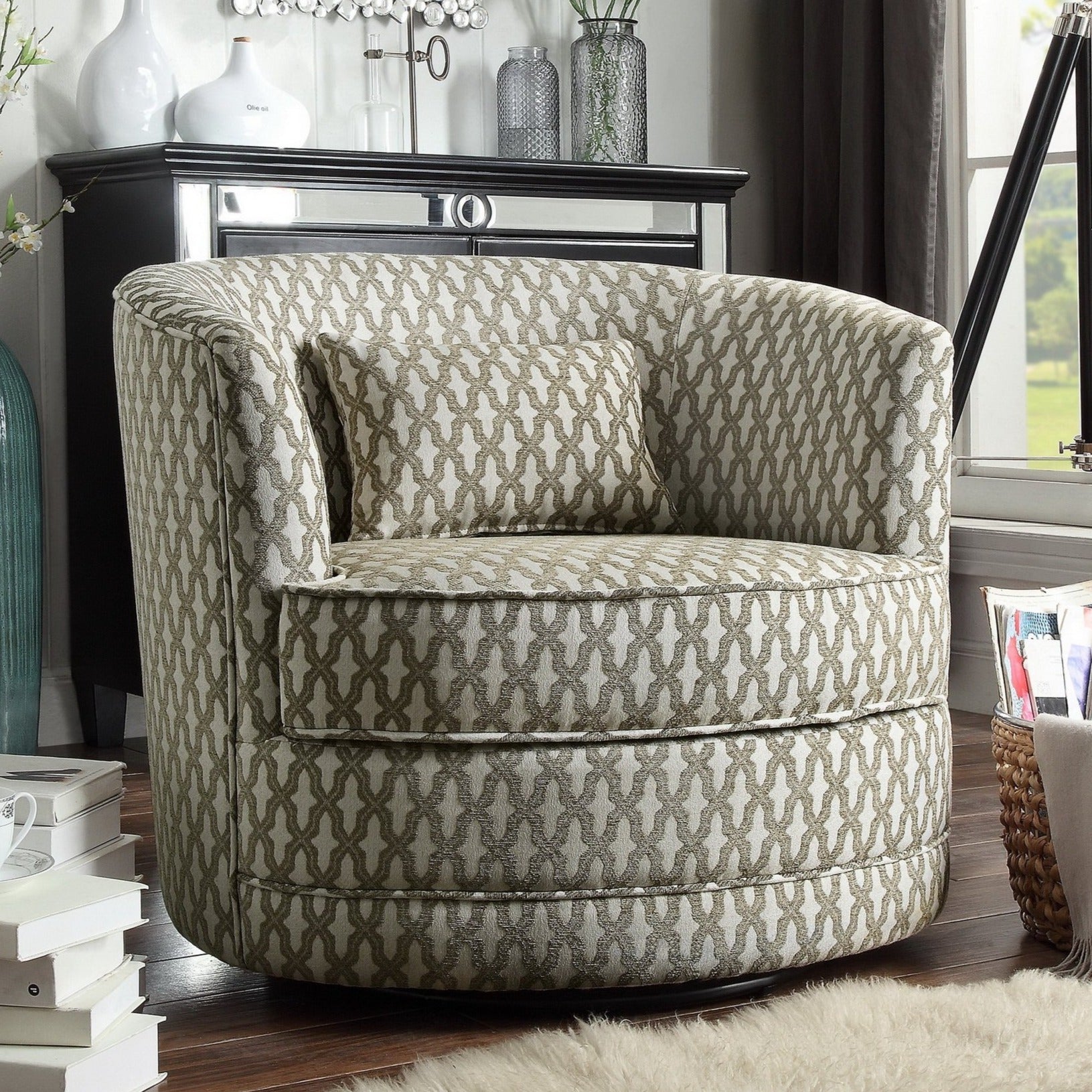 claire upholstered swivel accent chair – millbury home