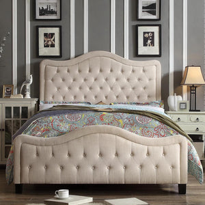 Darby Upholstered Button Tufted Curved Top Panel Bed with High Footboard