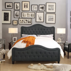 Darby Upholstered Button Tufted Curved Top Panel Bed with High Footboard