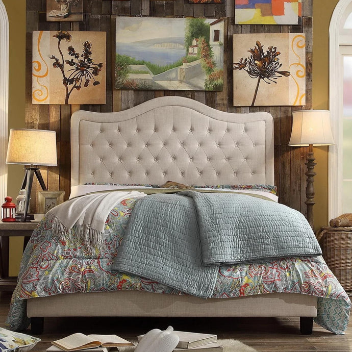 Darby Upholstered Button Tufted Curved Top Panel Bed