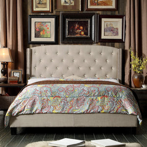 Harvey Nailhead Upholstered Wingback  with Crystal Tufting Panel Bed