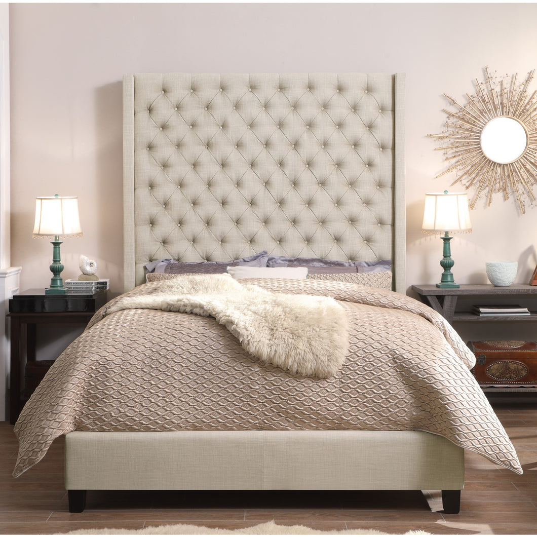 Marie Wingback Tufted High Headboard Upholstered Bed